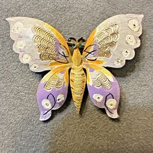 Vintage Coro Pegasus Butterfly Brooch Purple Enamel‎ Signed MCM Hand painted